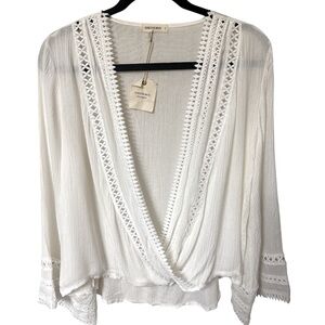 ANDTHEWHY Wrap Top Boho Bell Sleeve  Cottagecore Romantic Small Cream NWT